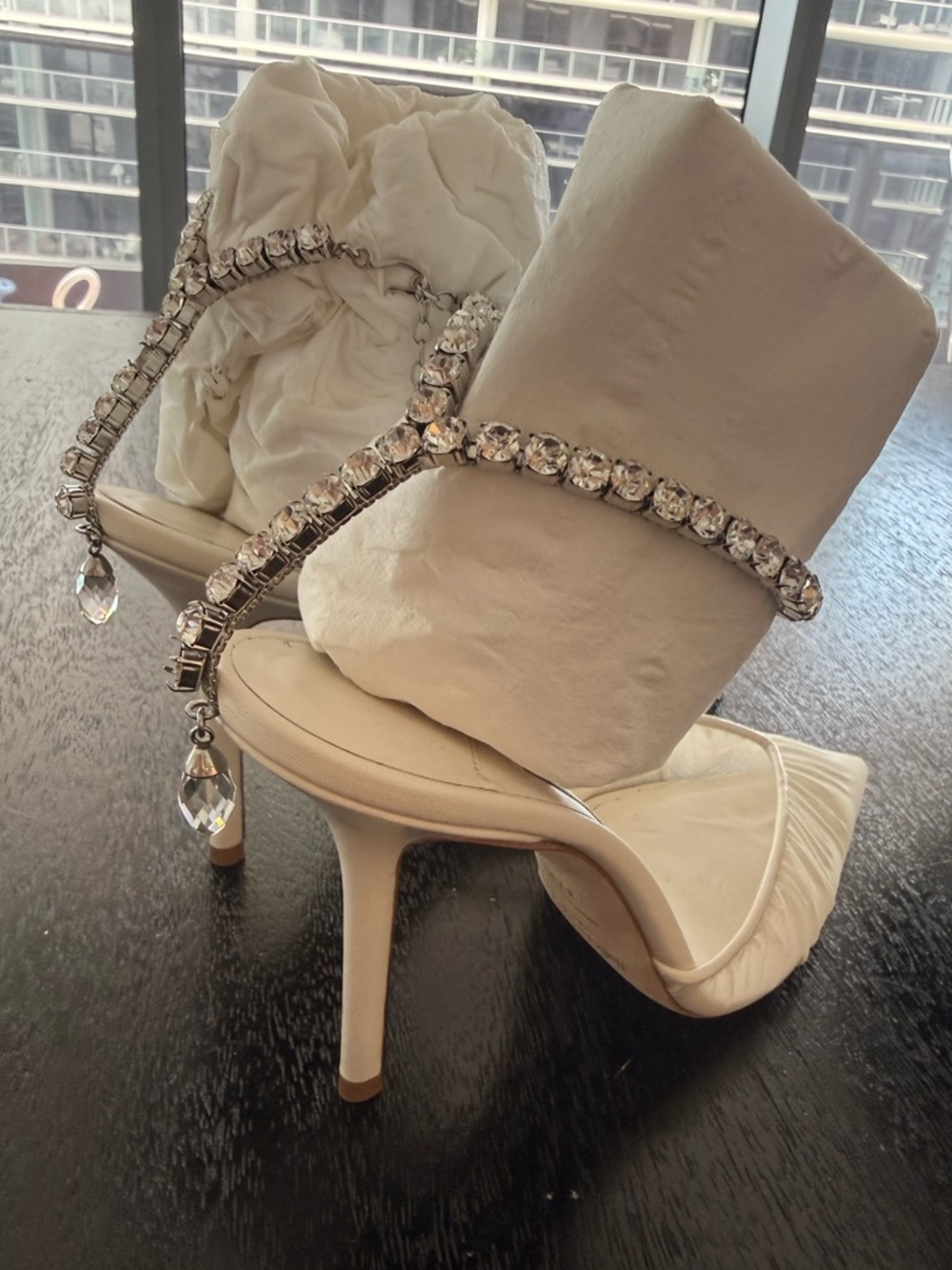 Jimmy Choo Saeda 85 Ivory Tulle Crystal Pump size 37.5 - Picture 9 of 17